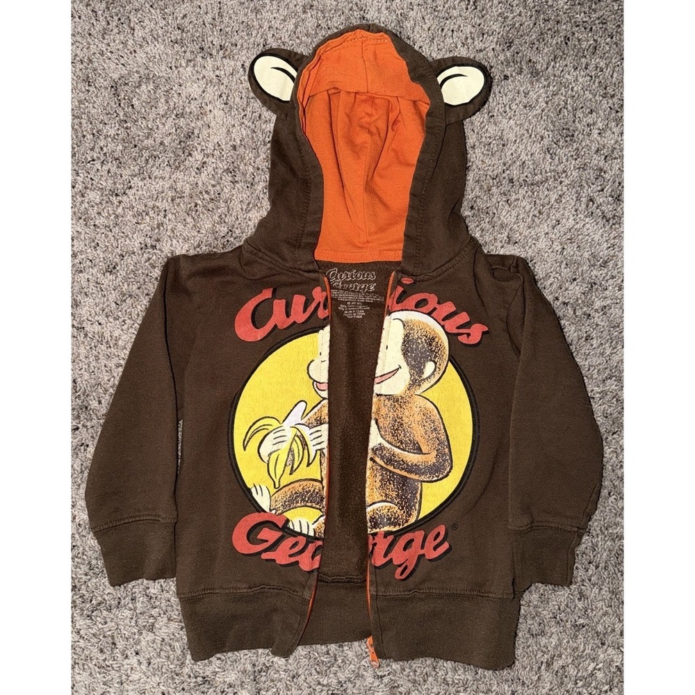 Curious George 4T/5T Full Zip Jacket Character Hoodie With Ears Boys Girl Y2K - Picture 2 of 4